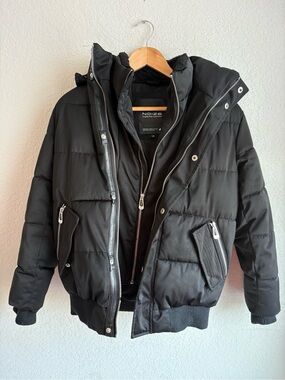 NOIZE Kids Black Detachable Fur Hood Puffer Jacket Large 12